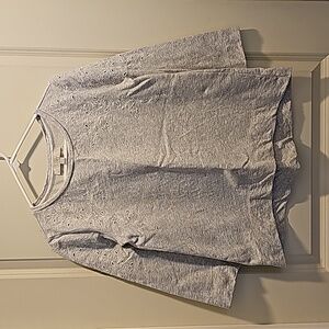 Ann Taylor LOFT Heather Gray Embroidered 3/4 Sleeve Pullover Sweatshirt (Small)